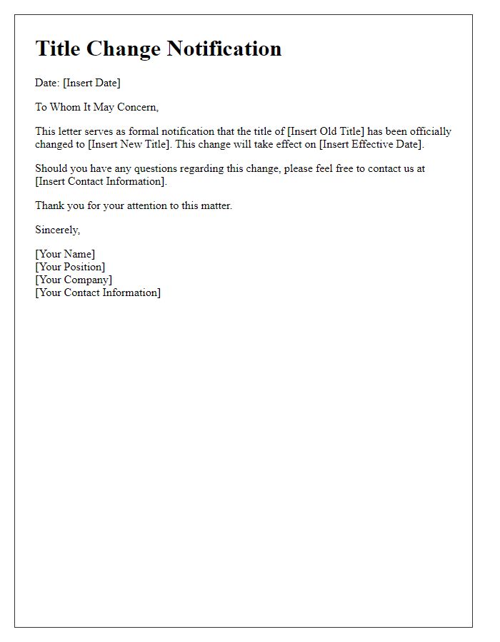 Letter template of title change formal notification.