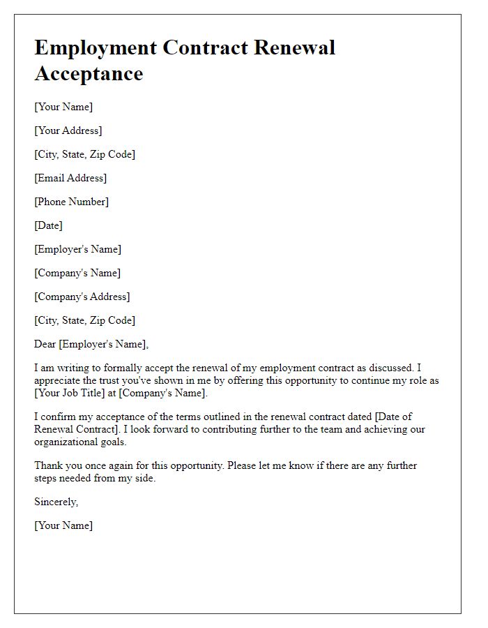 Letter template of employment contract renewal acceptance