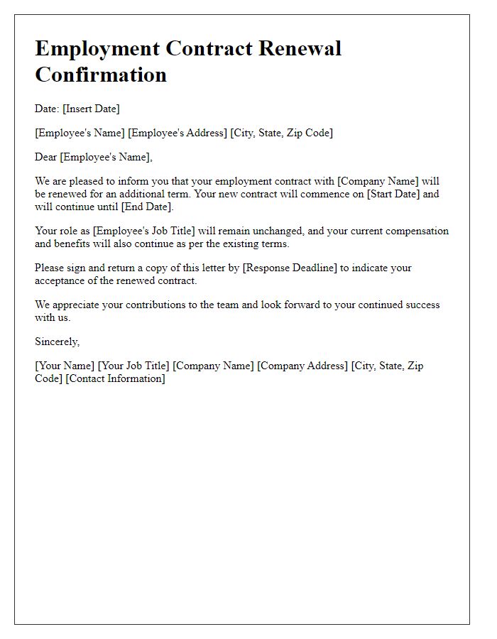 Letter template of employment contract renewal confirmation