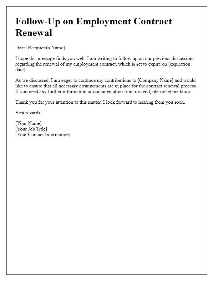 Letter template of employment contract renewal follow-up