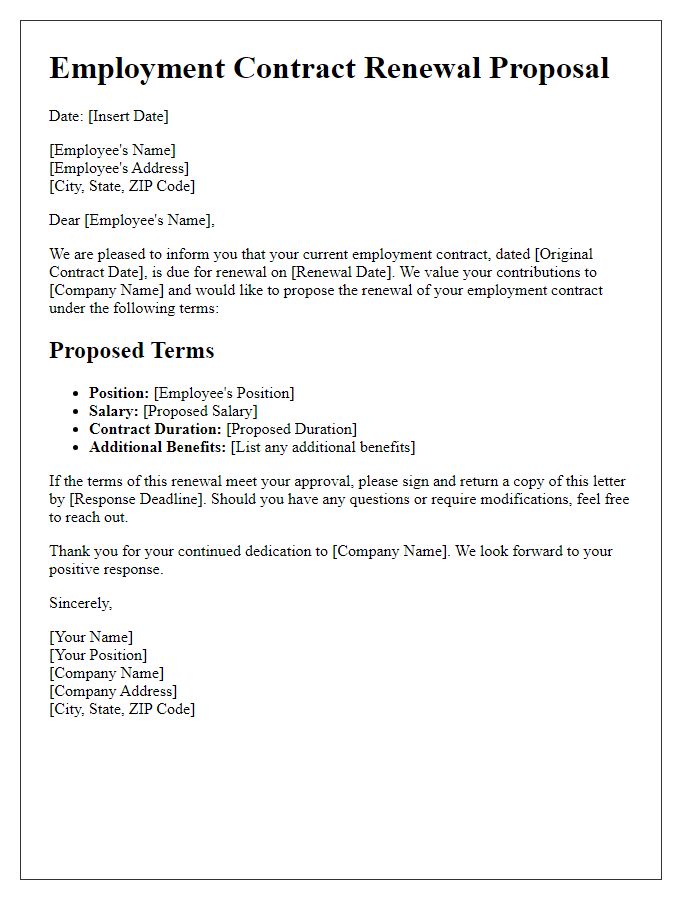 Letter template of employment contract renewal proposal