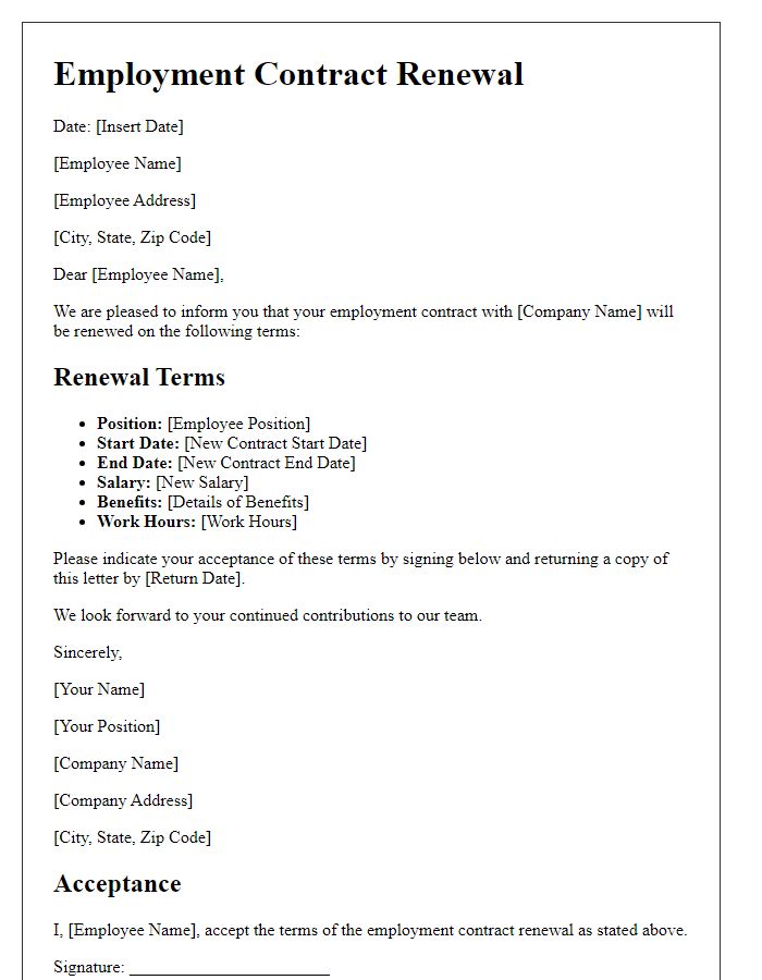 Letter template of employment contract renewal terms