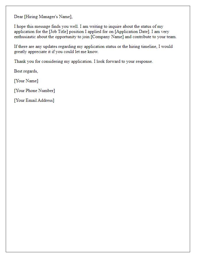 Letter template of update request on job application status