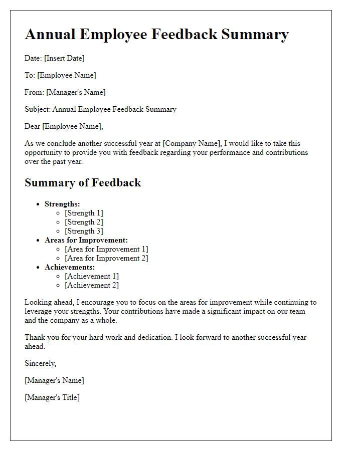 Letter template of annual employee feedback summary