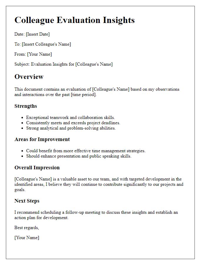 Letter template of colleague evaluation insights