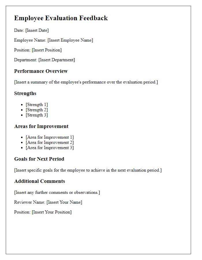 Letter template of employee evaluation feedback