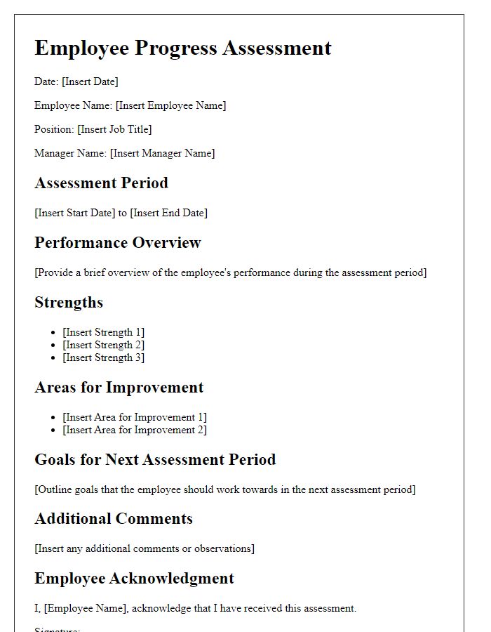 Letter template of employee progress assessment