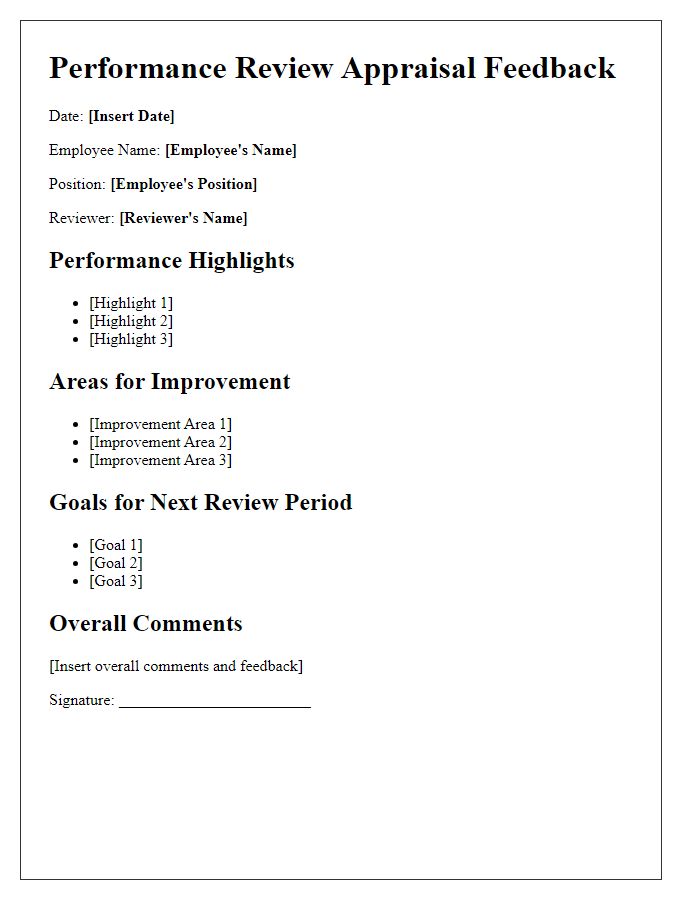 Letter template of performance review appraisal feedback