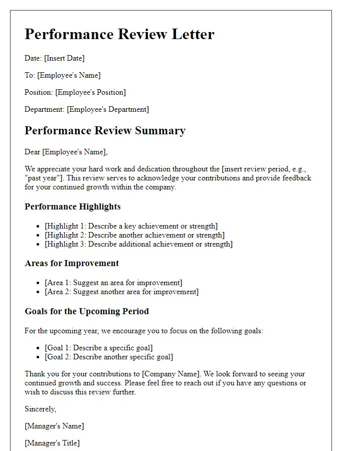 Letter template of professional performance review