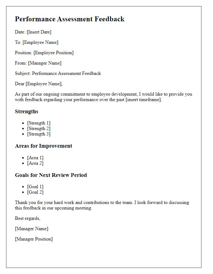 Letter template of staff performance assessment feedback