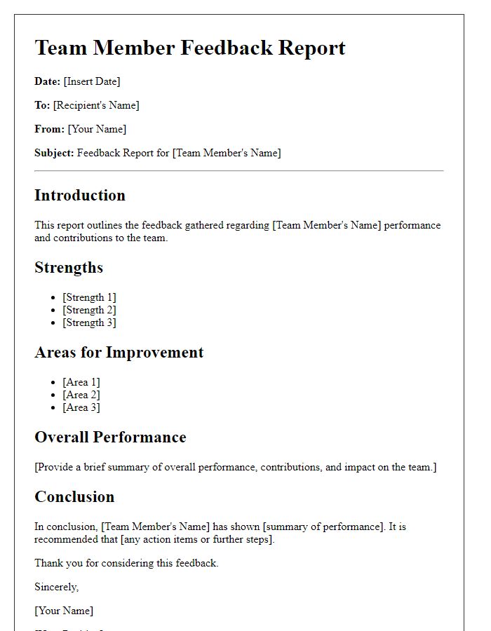 Letter template of team member feedback report