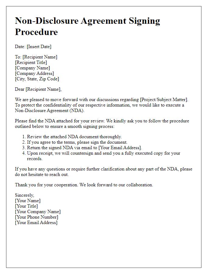 Letter template of NDA Signing Procedure