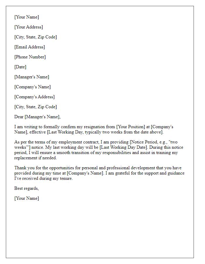 Letter template of resignation confirmation with a notice period