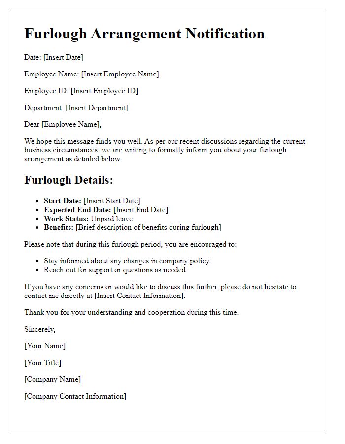 Letter template of furlough arrangement information.