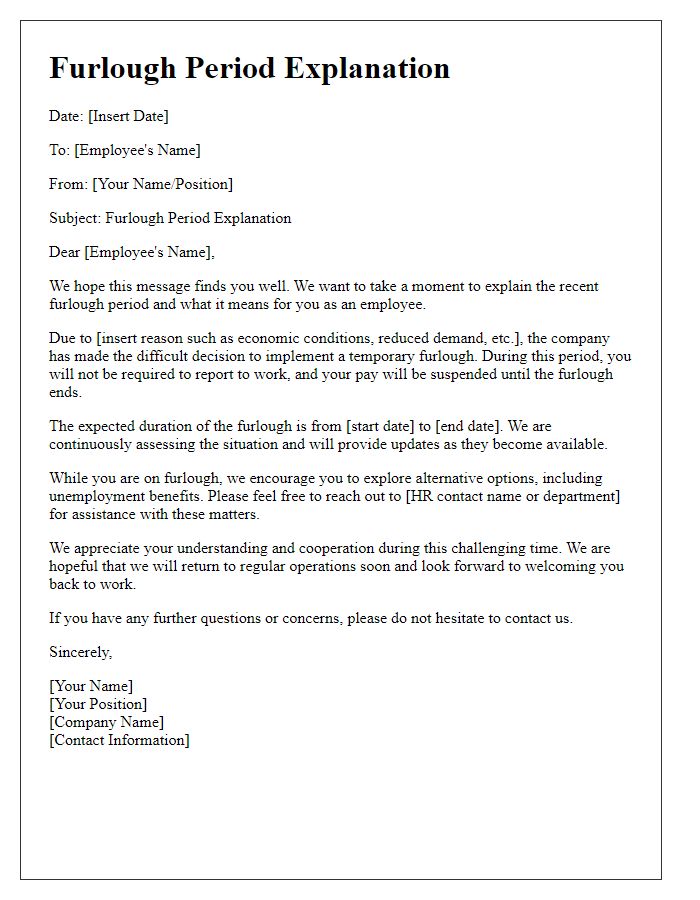 Letter template of furlough period explanation for employees.