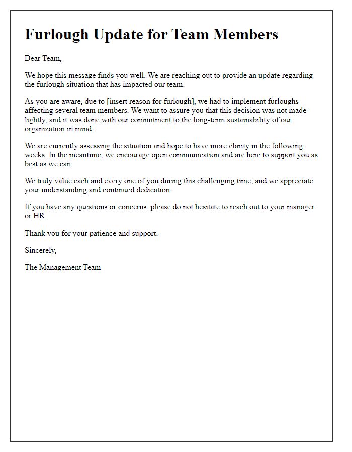 Letter template of furlough update for team members.