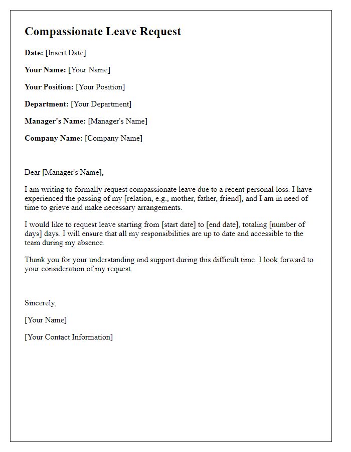 Letter template of compassionate leave request for grieving employee.