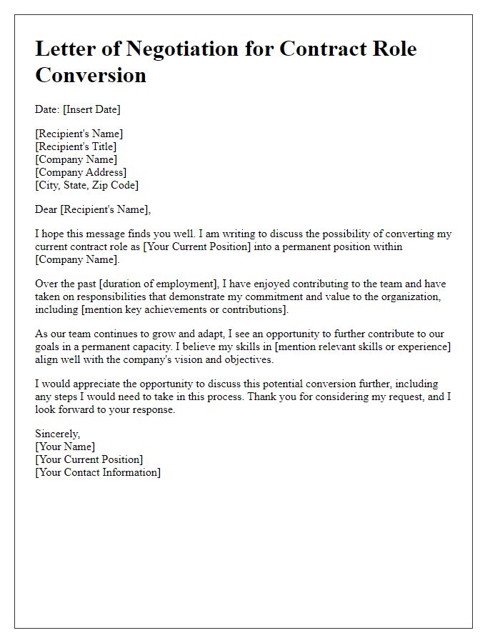 Letter template of contract role conversion negotiation for career progression.