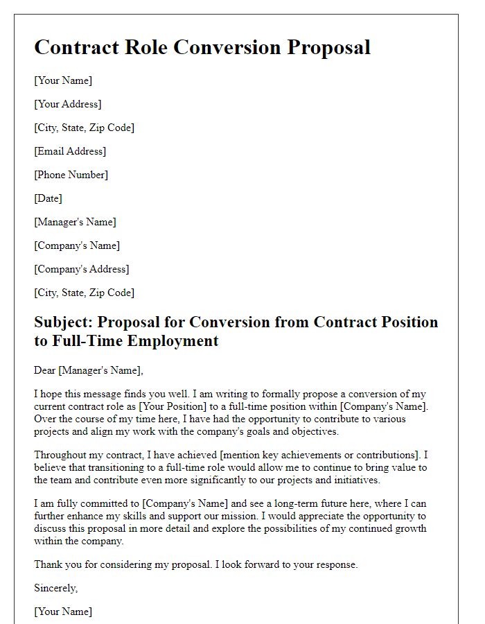 Letter template of contract role conversion proposal for full-time position.