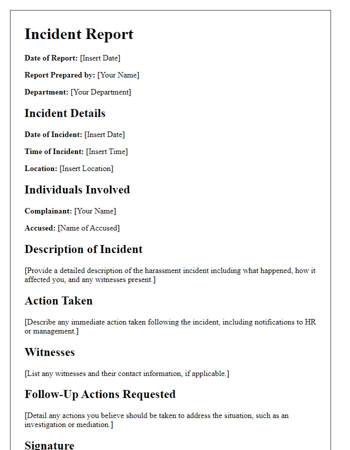 Letter template of incident report for harassment at work