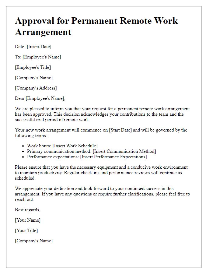 Letter template of approval for permanent remote work arrangement