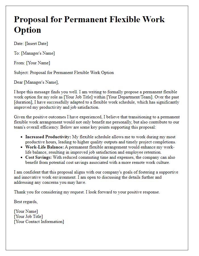 Letter template of proposal for permanent flexible work option