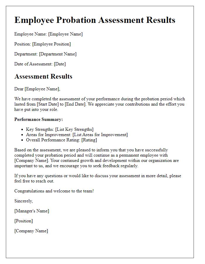 Letter template of employee probation assessment results