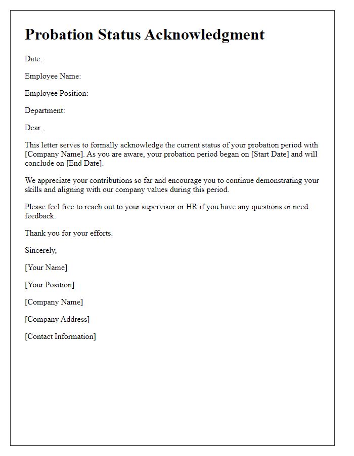 Letter template of probation status acknowledgment