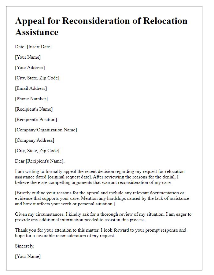 Letter template of relocation assistance appeal for reconsideration