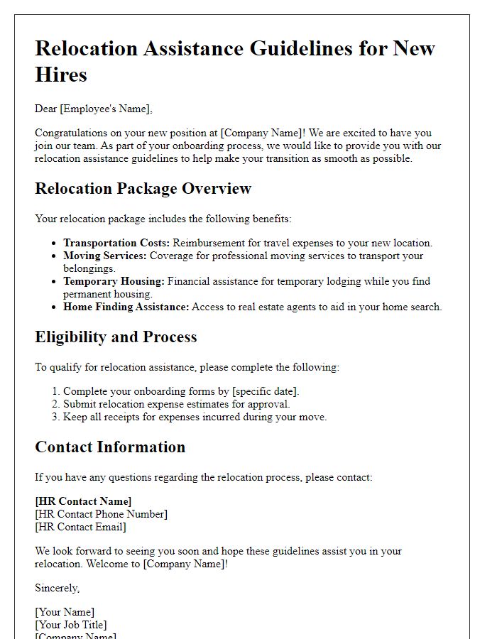 Letter template of relocation assistance guidelines for new hires