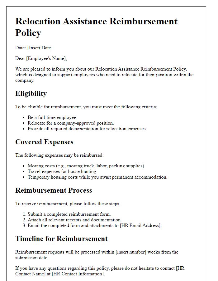 Letter template of relocation assistance reimbursement policy