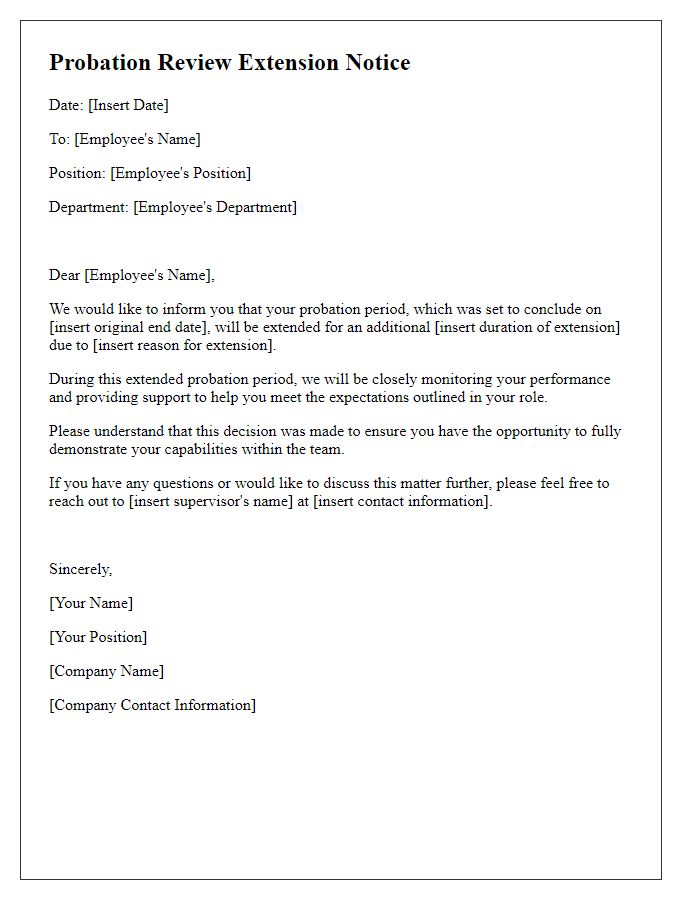 Letter template of Probation Review Extension Notice