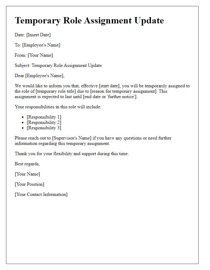 Letter template of temporary role assignment update.