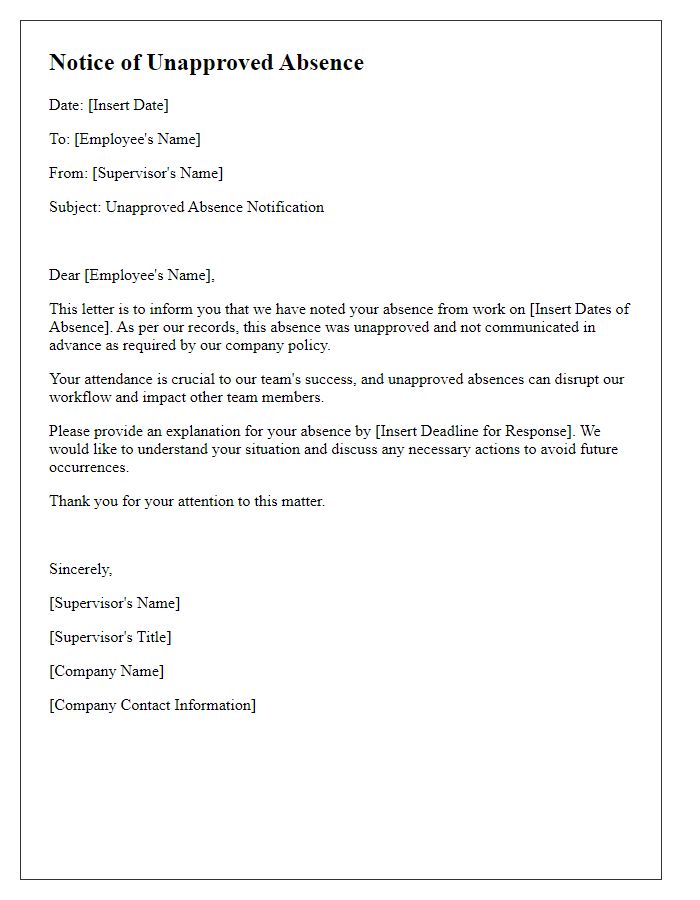 Letter template of Notice for Unapproved Absence