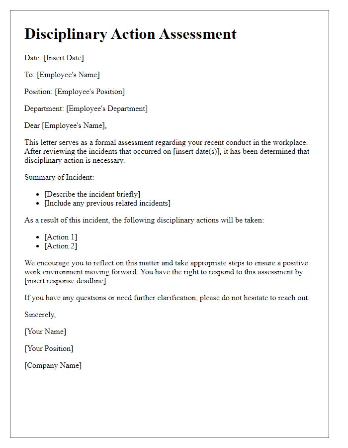 Letter template of disciplinary action assessment