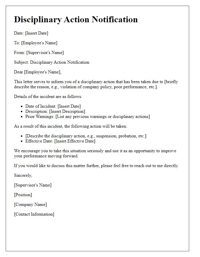 Letter template of disciplinary action communication