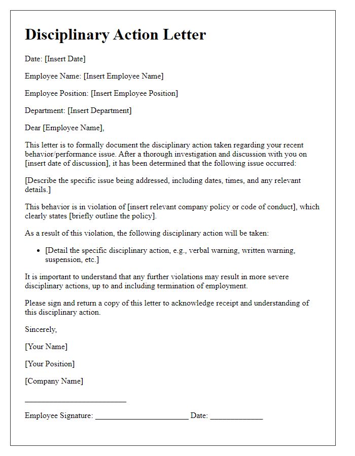 Letter template of disciplinary action documentation