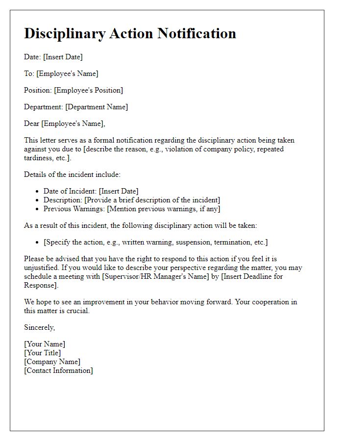 Letter template of disciplinary action notification