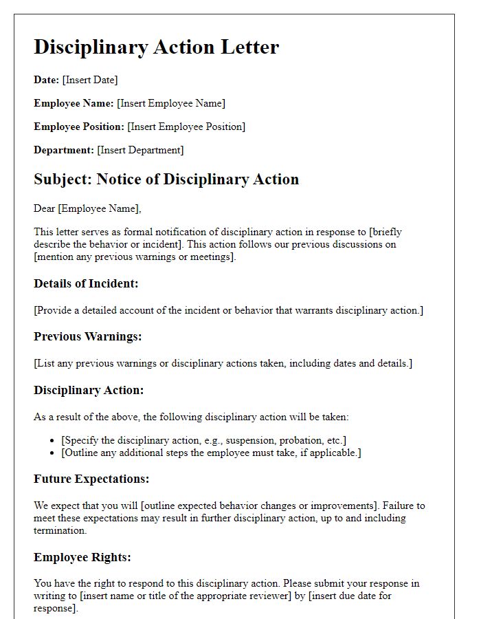 Letter template of disciplinary action outline