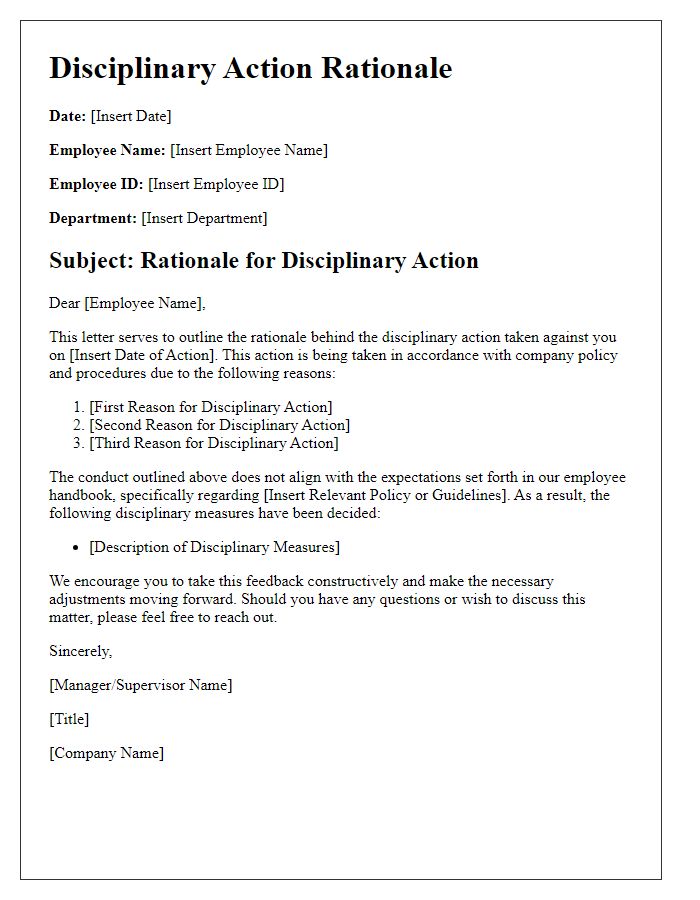 Letter template of disciplinary action rationale