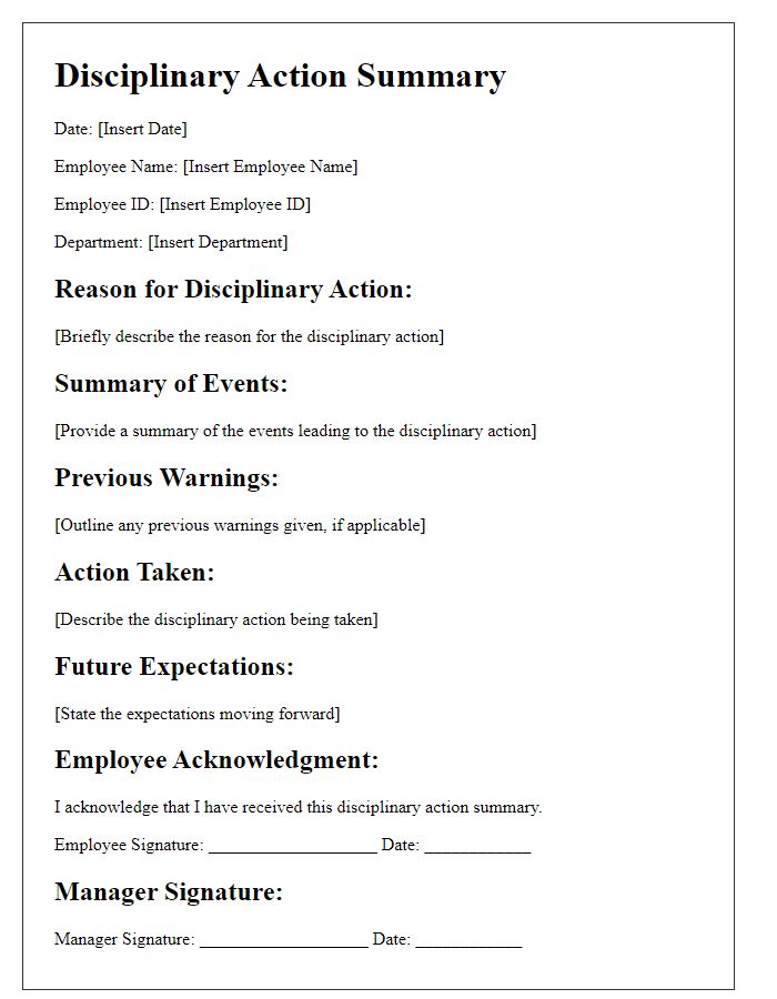 Letter template of disciplinary action summary