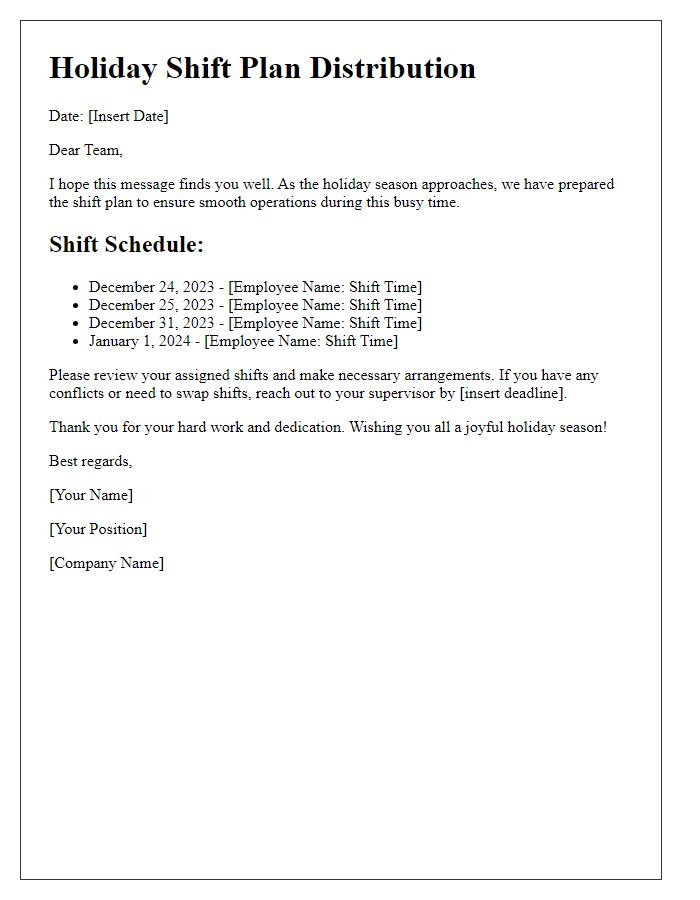 Letter template of holiday shift plan distribution