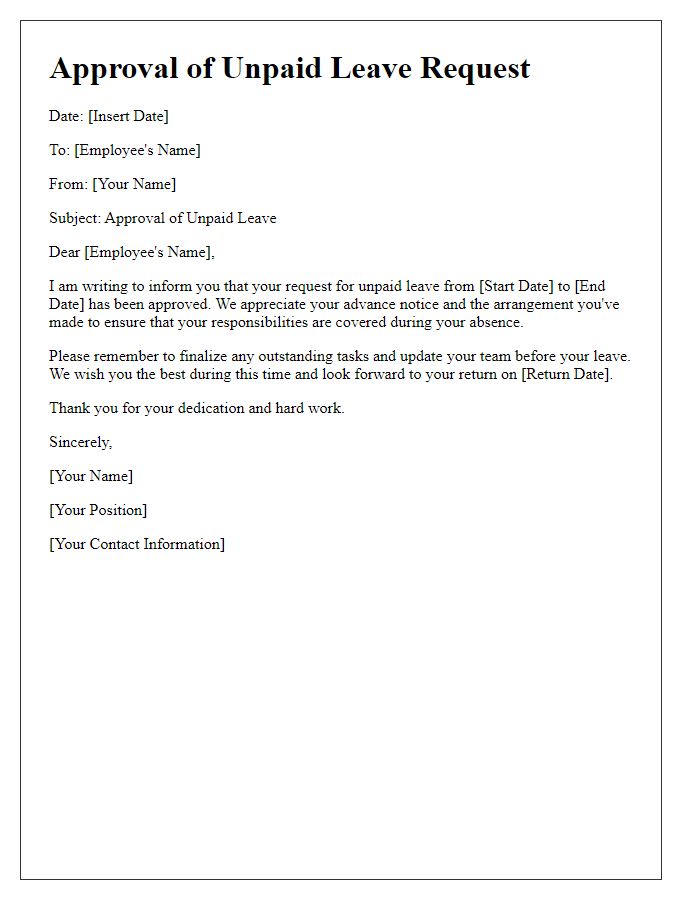 Letter template of approval for unpaid leave request