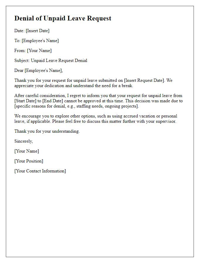 Letter template of denial for unpaid leave request