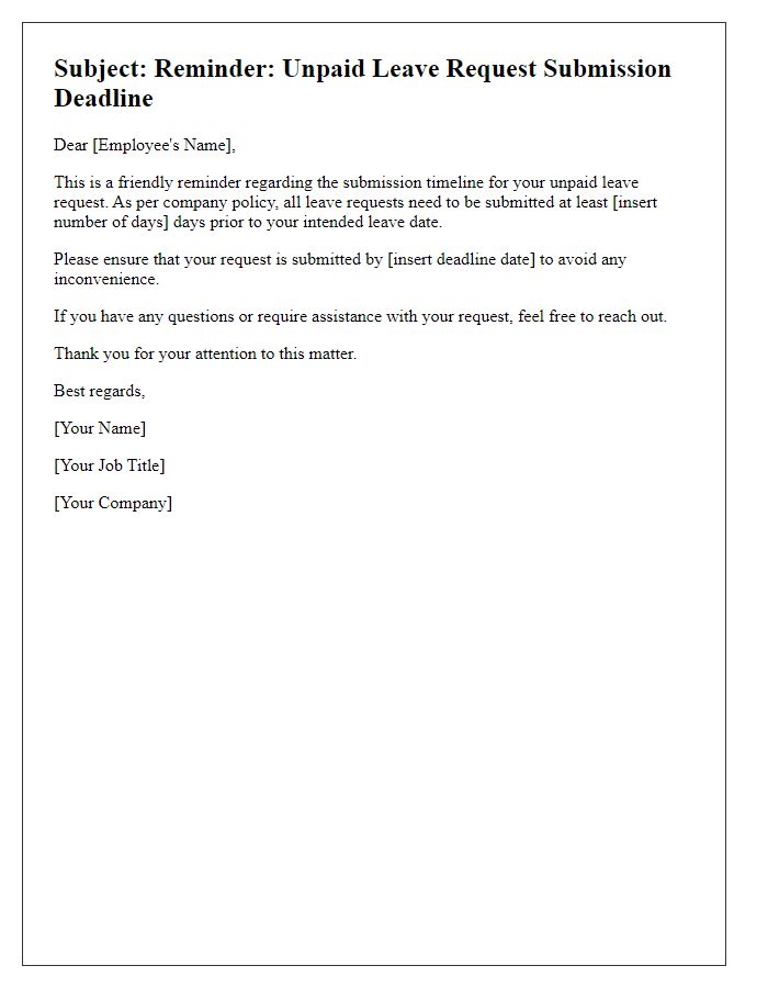 Letter template of reminder for unpaid leave request submission timeline