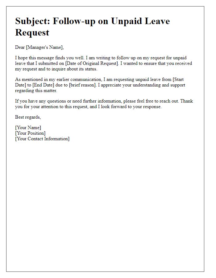 Letter template of unpaid leave request follow-up response