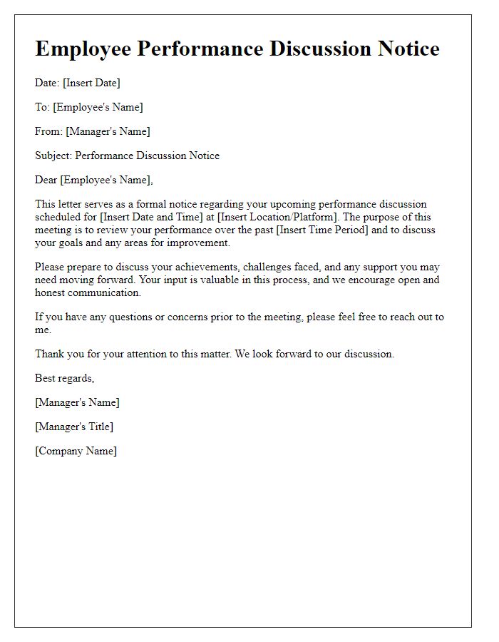 Letter template of employee performance discussion notice