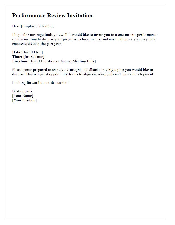 Letter template of one-on-one performance review invitation