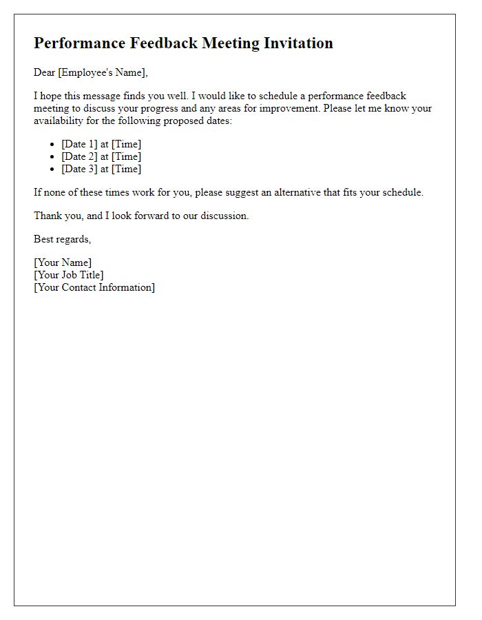 Letter template of performance feedback meeting scheduling