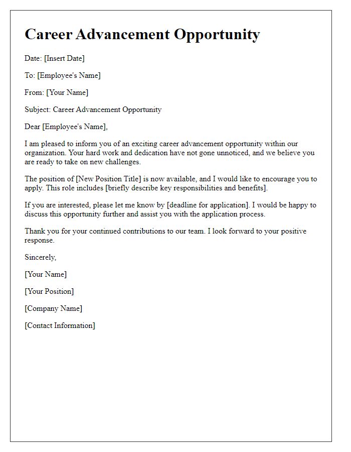 Letter template of career advancement opportunity